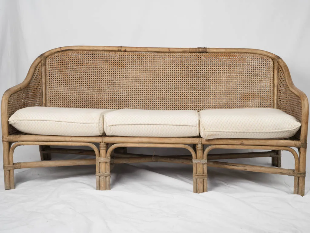 1970s French Cane & Wicker Settee - 3 seat