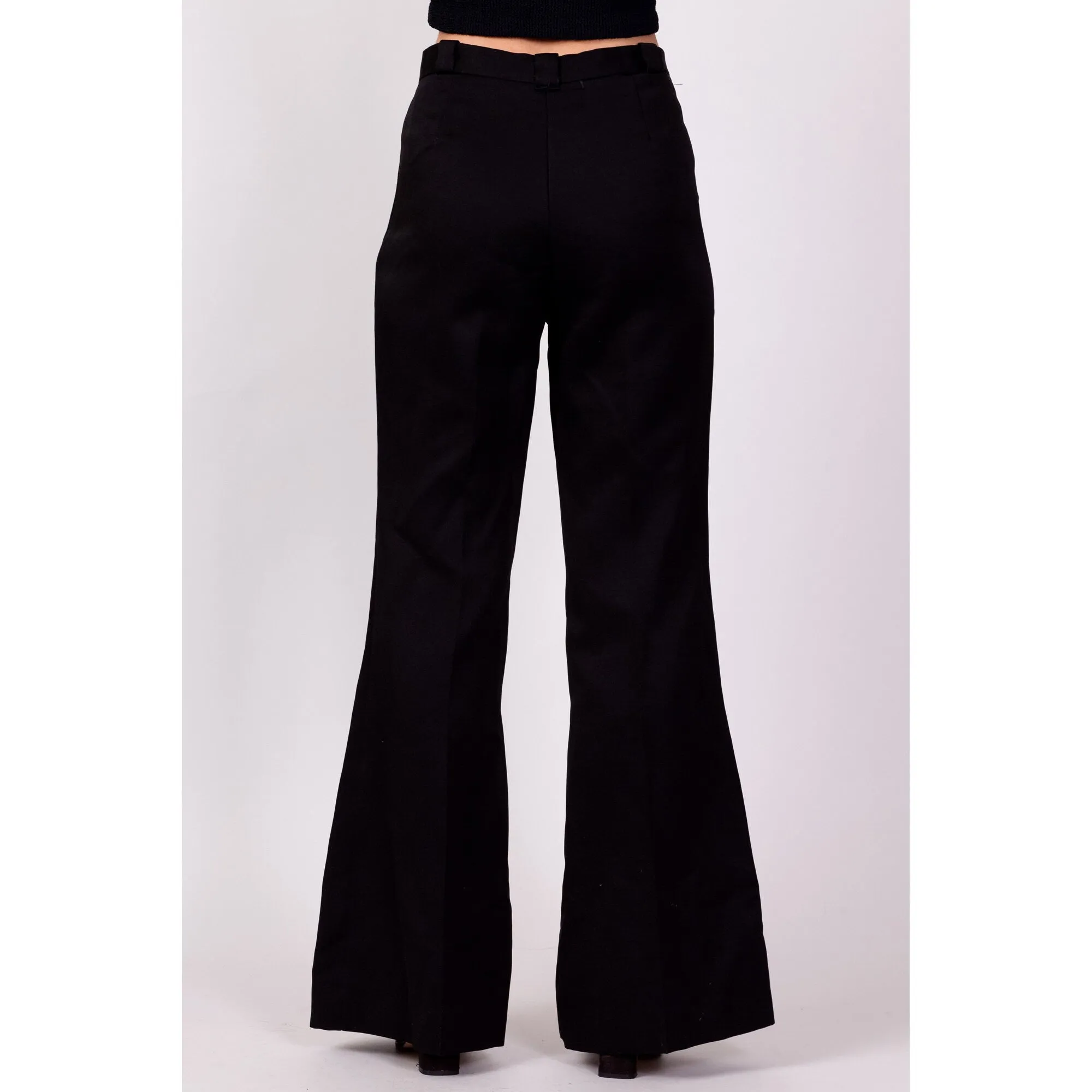 70s Black High Waisted Flared Pants - Petite Small, 26"