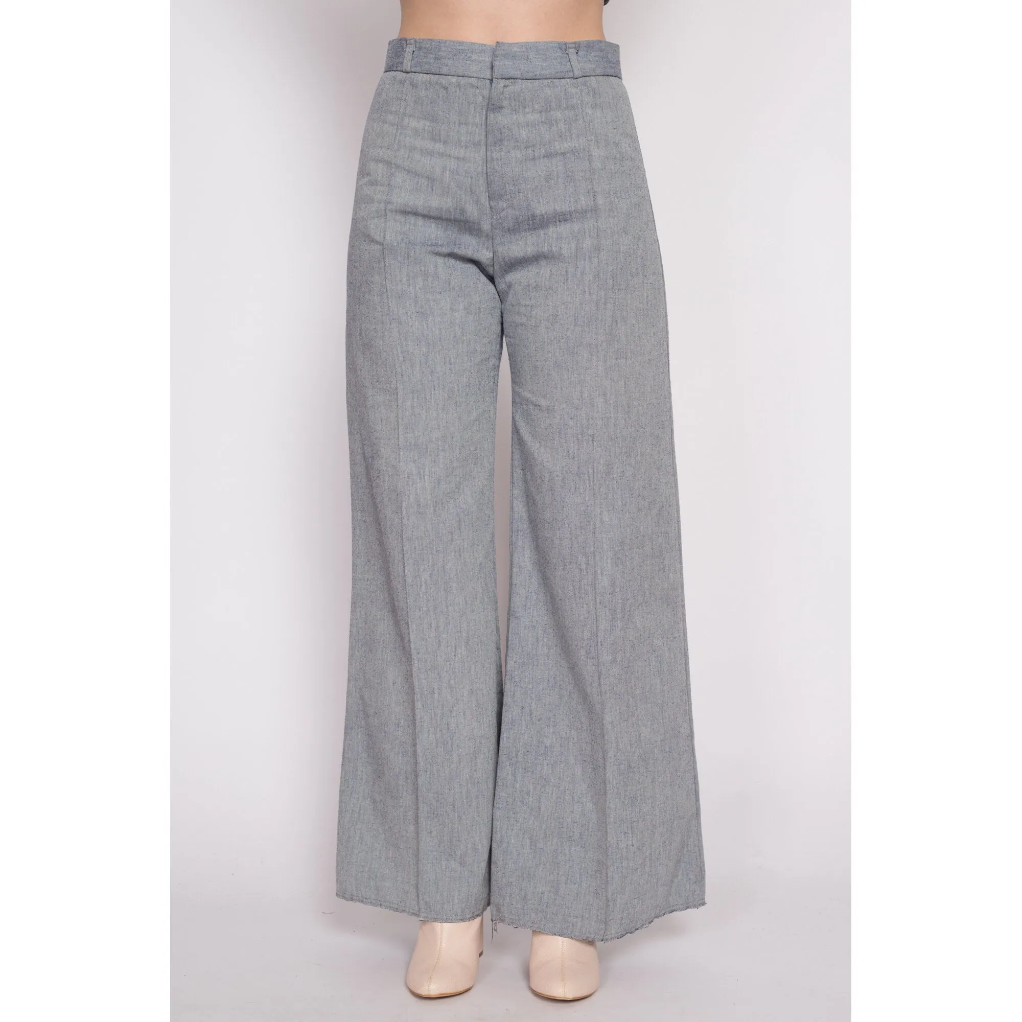 70s Grey High Waisted Wide Leg Pants - Medium, 28"