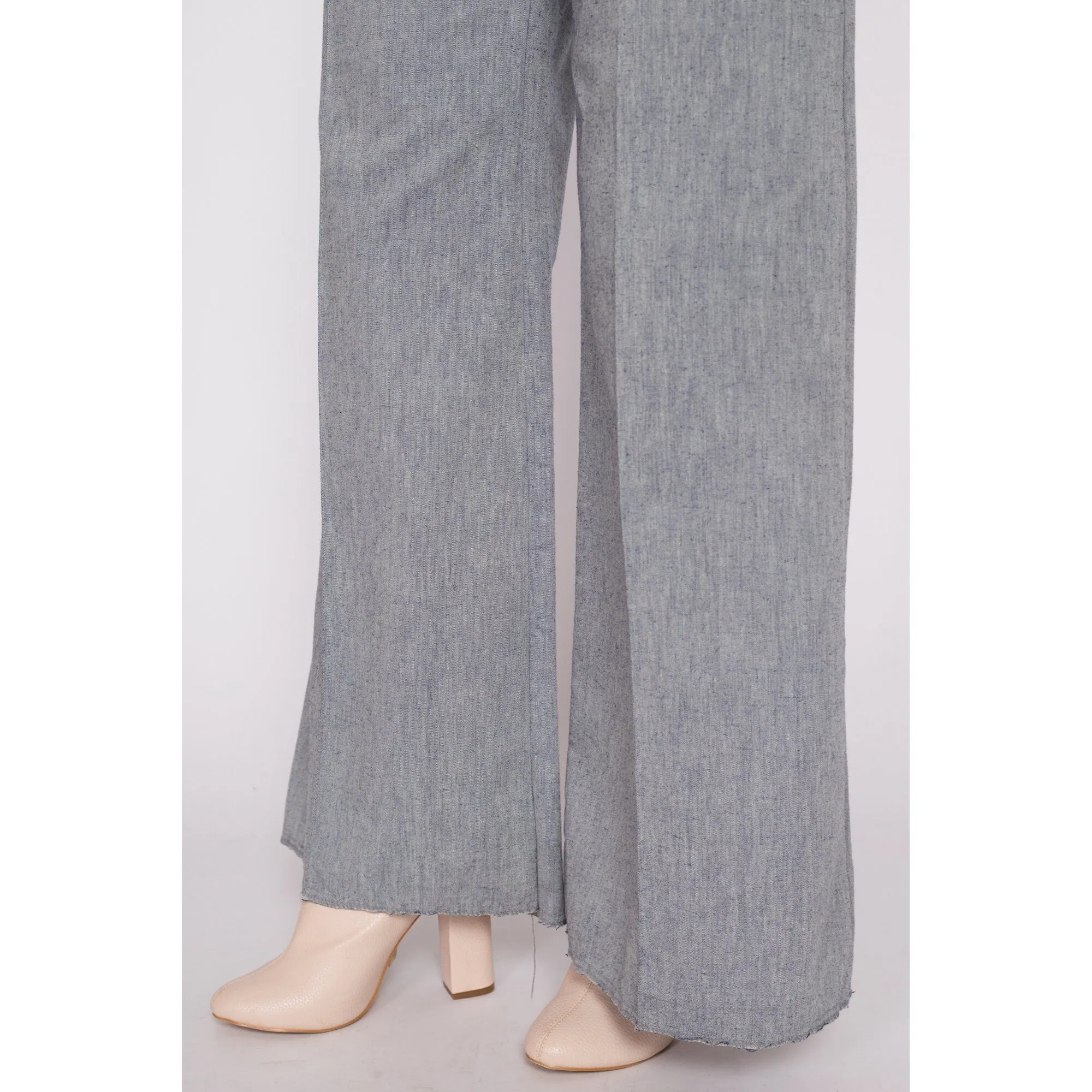 70s Grey High Waisted Wide Leg Pants - Medium, 28"