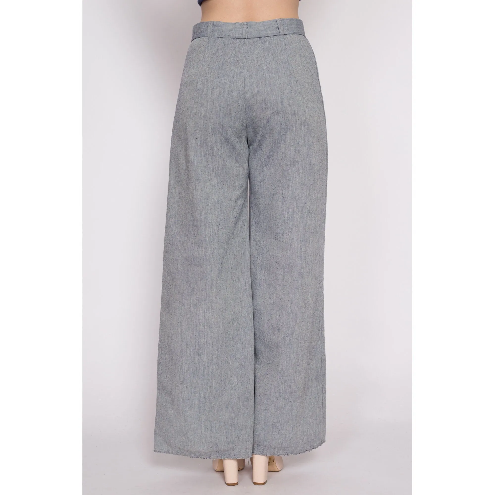 70s Grey High Waisted Wide Leg Pants - Medium, 28"