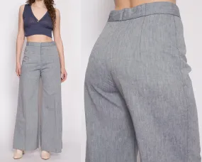 70s Grey High Waisted Wide Leg Pants - Medium, 28"