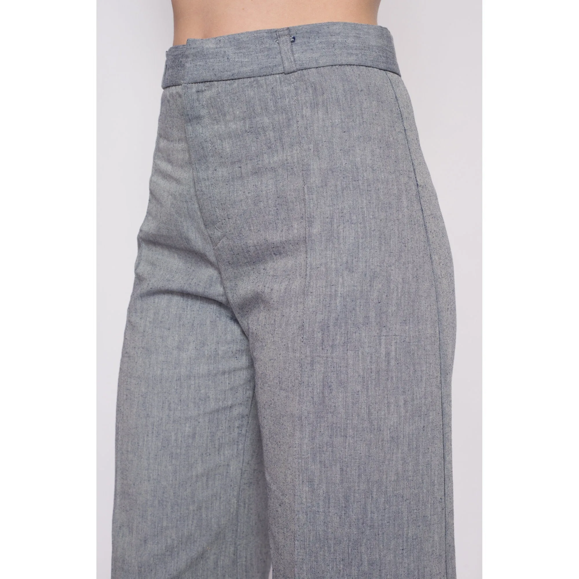 70s Grey High Waisted Wide Leg Pants - Medium, 28"