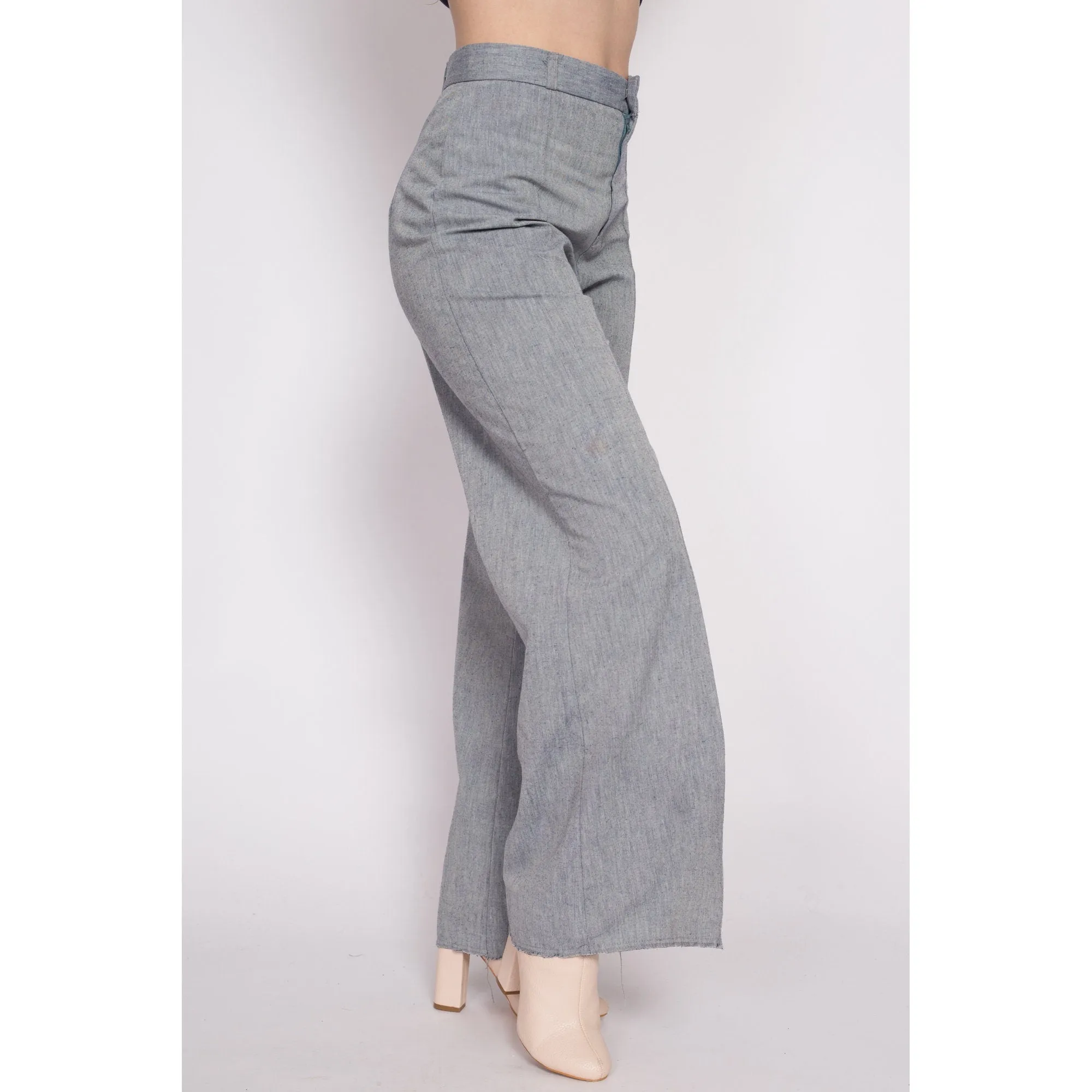 70s Grey High Waisted Wide Leg Pants - Medium, 28"