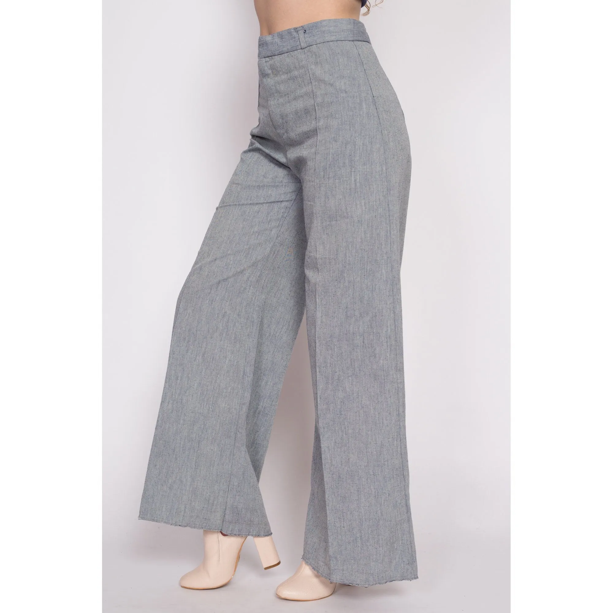 70s Grey High Waisted Wide Leg Pants - Medium, 28"