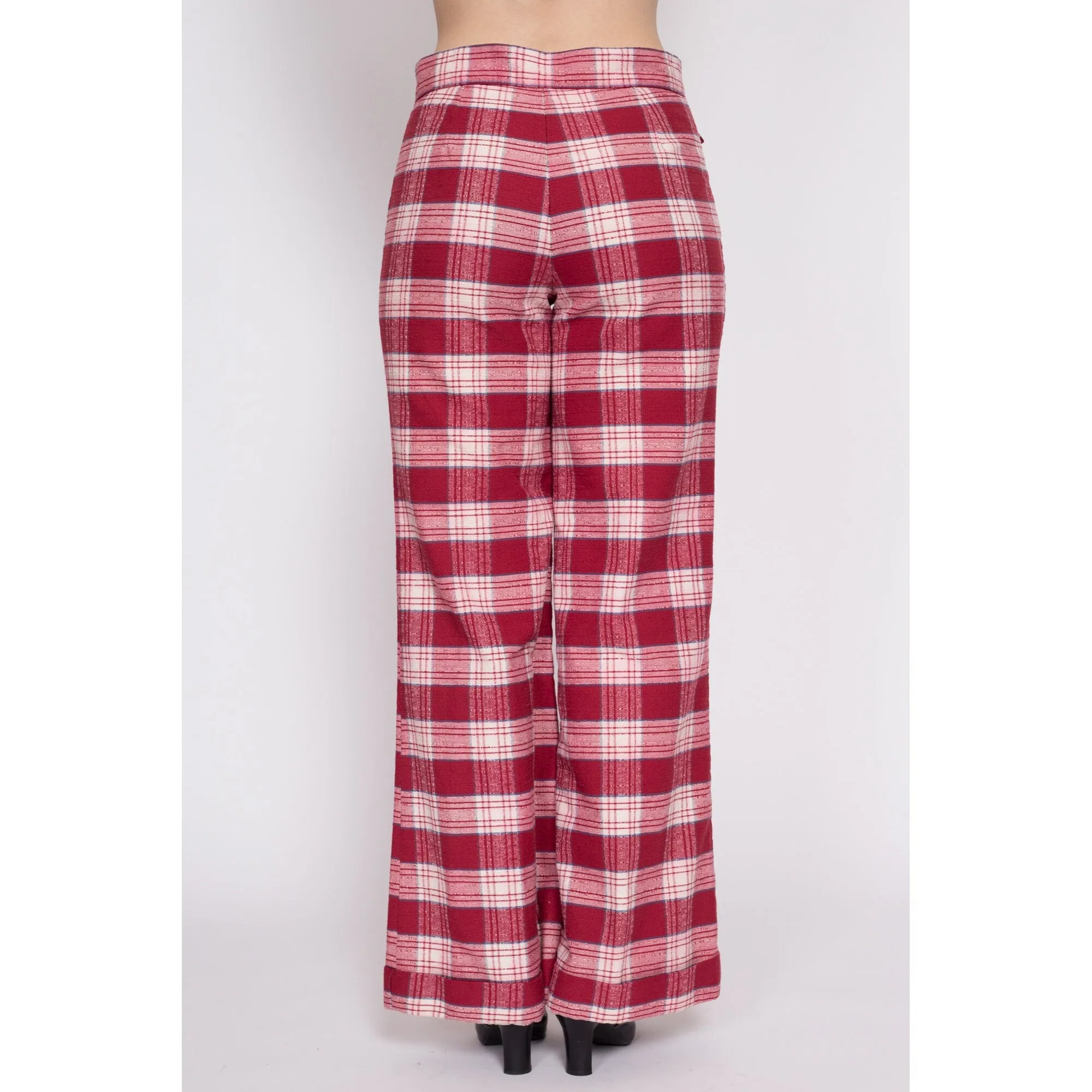 70s Red Plaid High Waisted Pants - Men's Small, Women's Medium, 31"