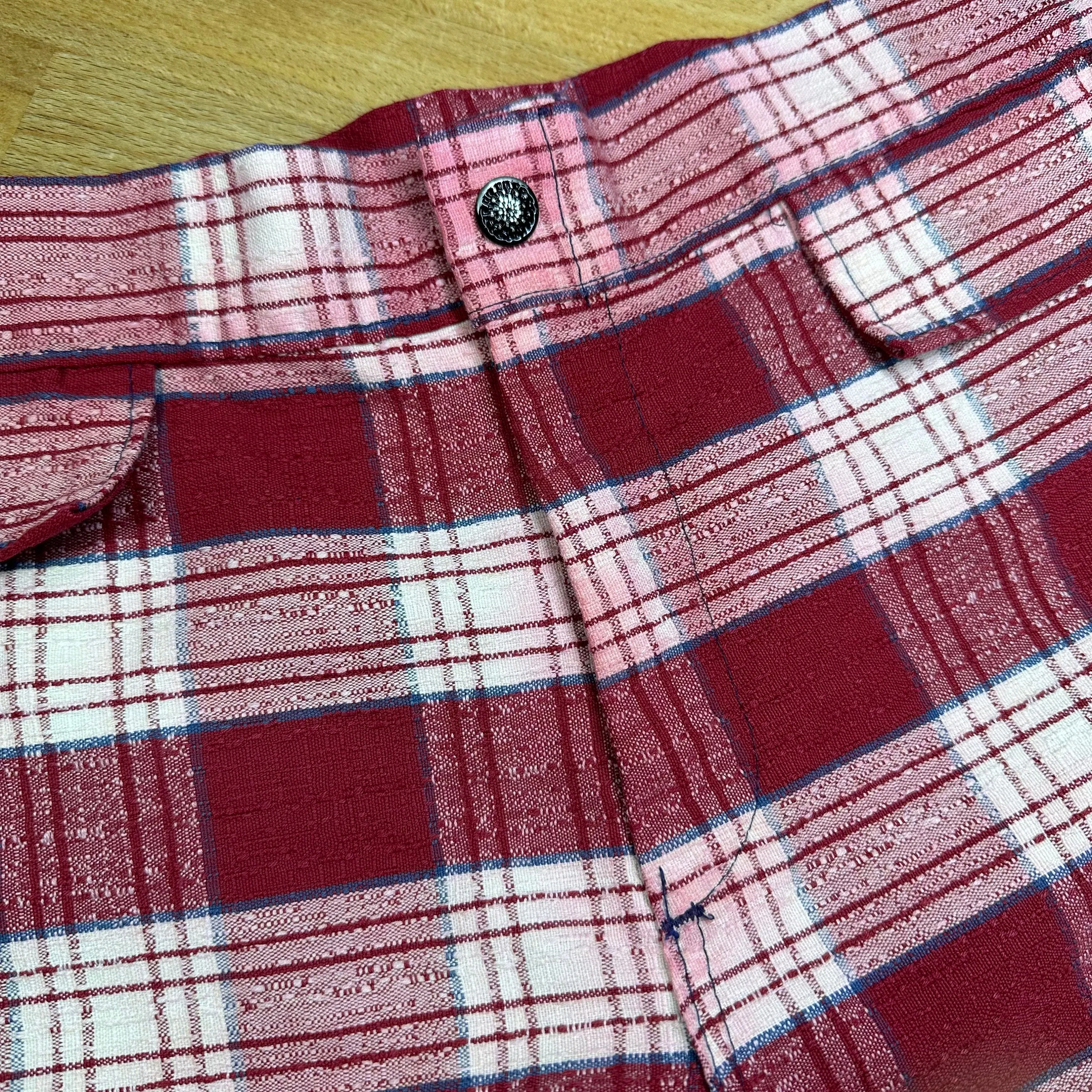 70s Red Plaid High Waisted Pants - Men's Small, Women's Medium, 31"