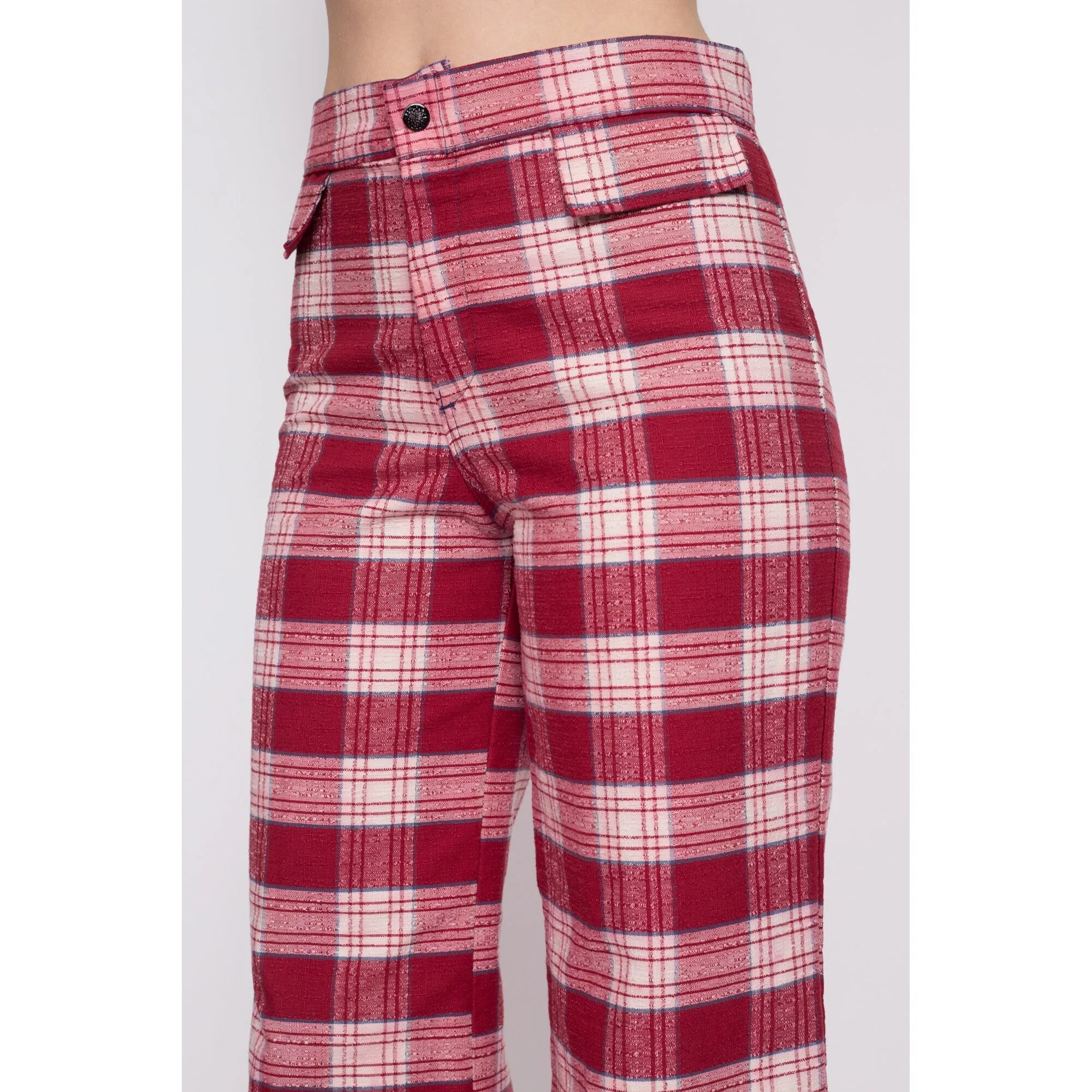 70s Red Plaid High Waisted Pants - Men's Small, Women's Medium, 31"