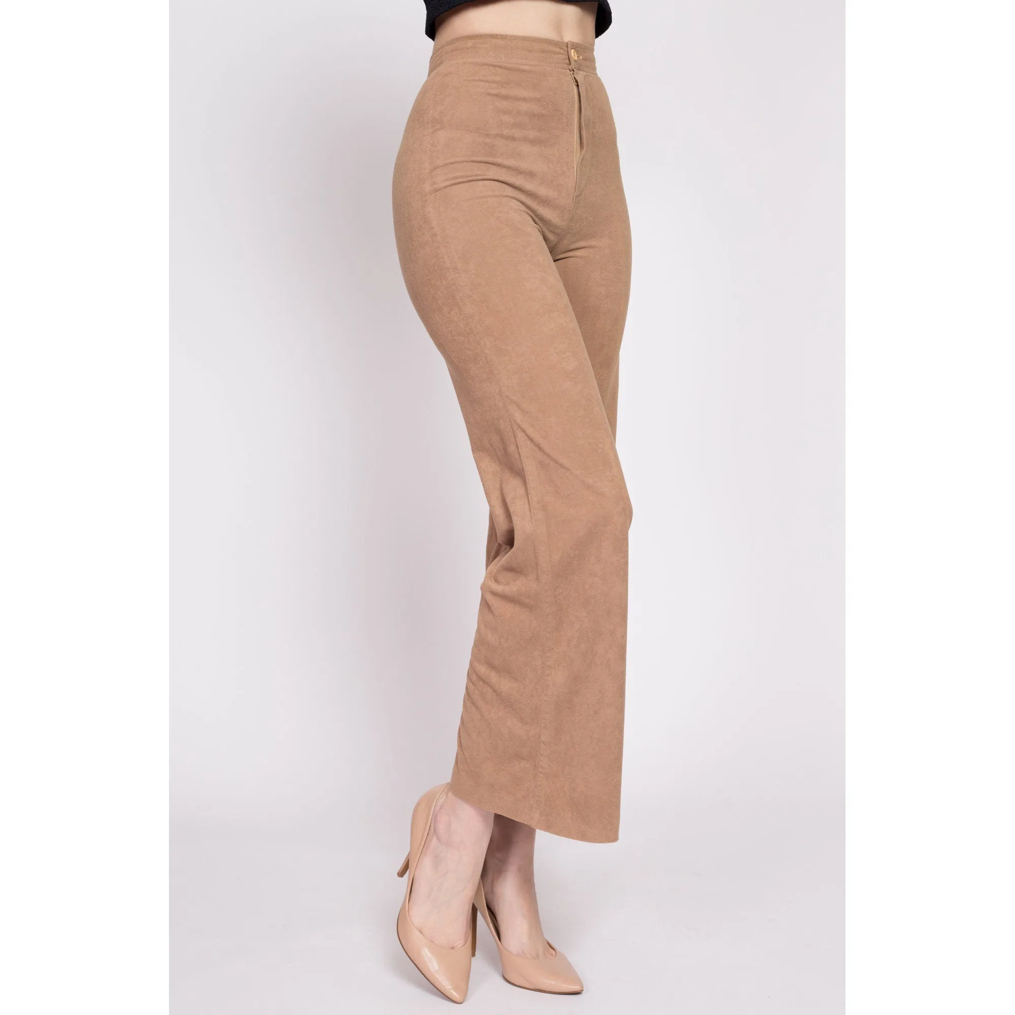 70s Tan Ultrasuede High Waisted Pants - Extra Small, 23.5"