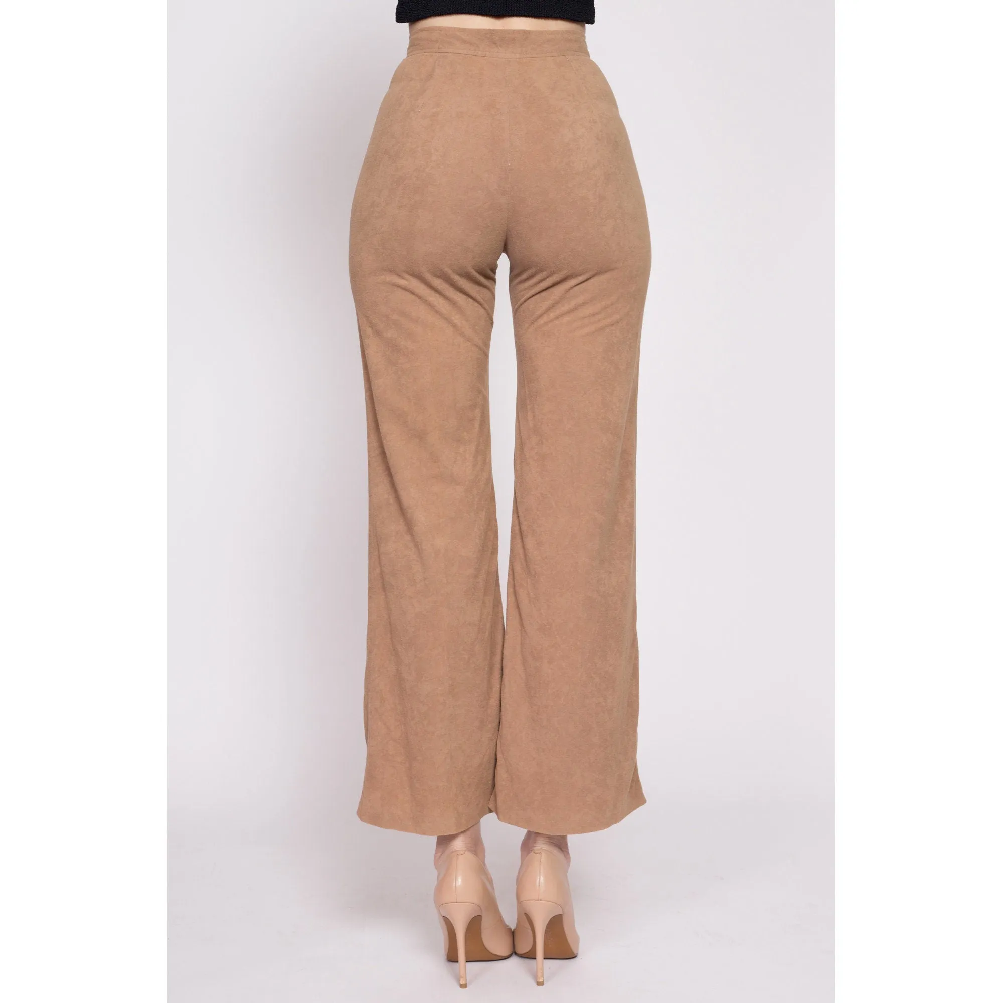 70s Tan Ultrasuede High Waisted Pants - Extra Small, 23.5"