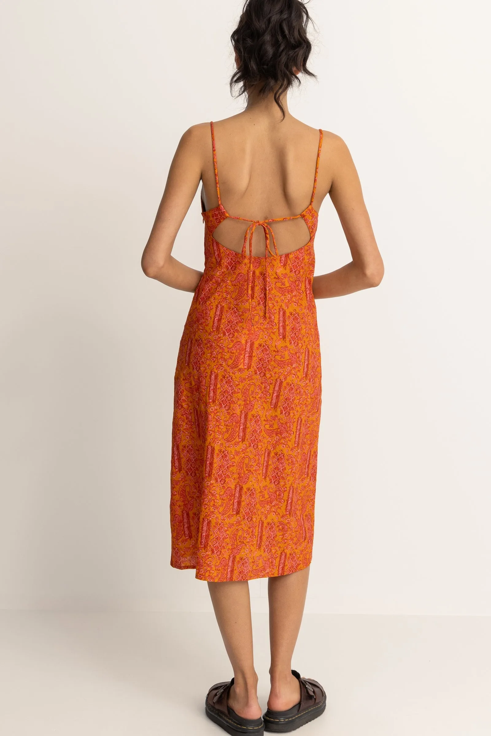 Adia Paisley Bias Cut Midi Dress Orange