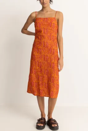 Adia Paisley Bias Cut Midi Dress Orange