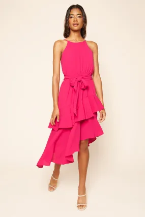 Adorn You Asymmetrical Ruffle Midi Dress