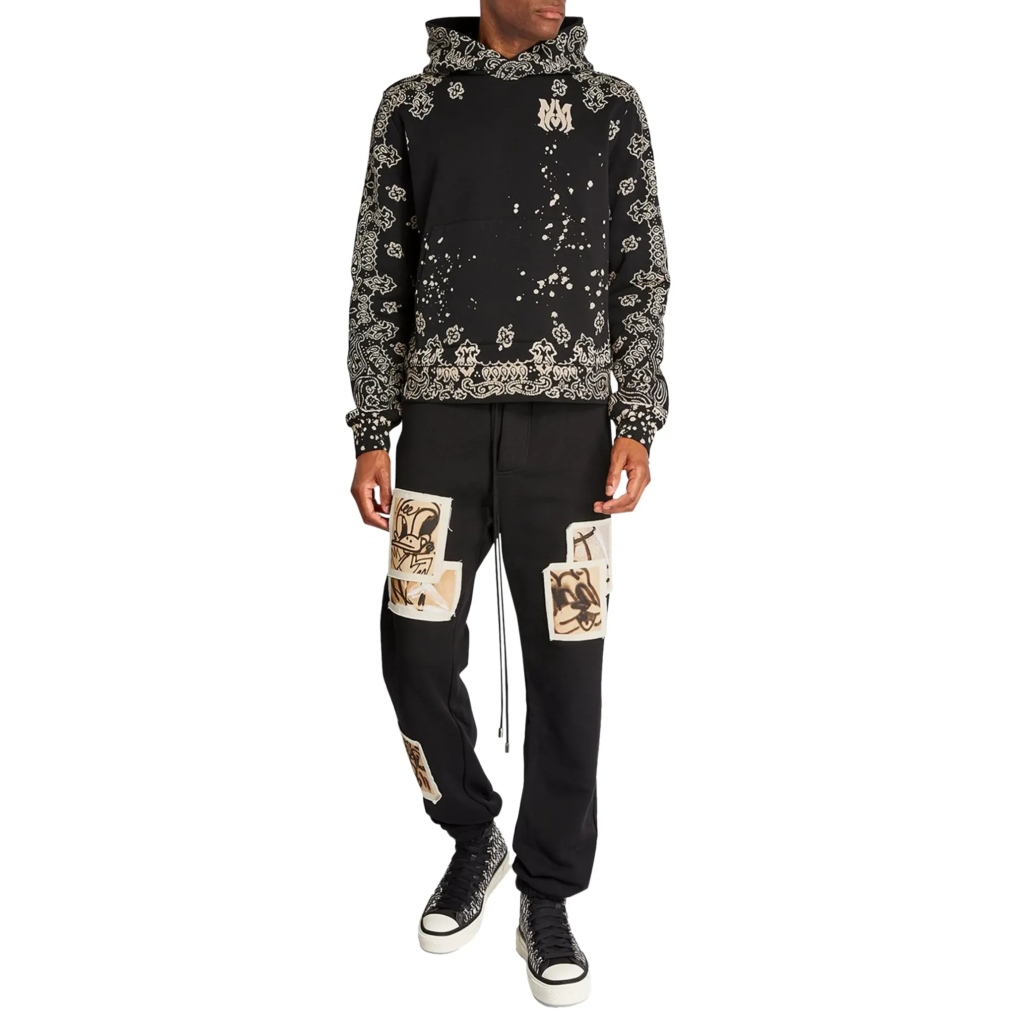 Amiri Bandana Bleach All Over Black White Hoodie