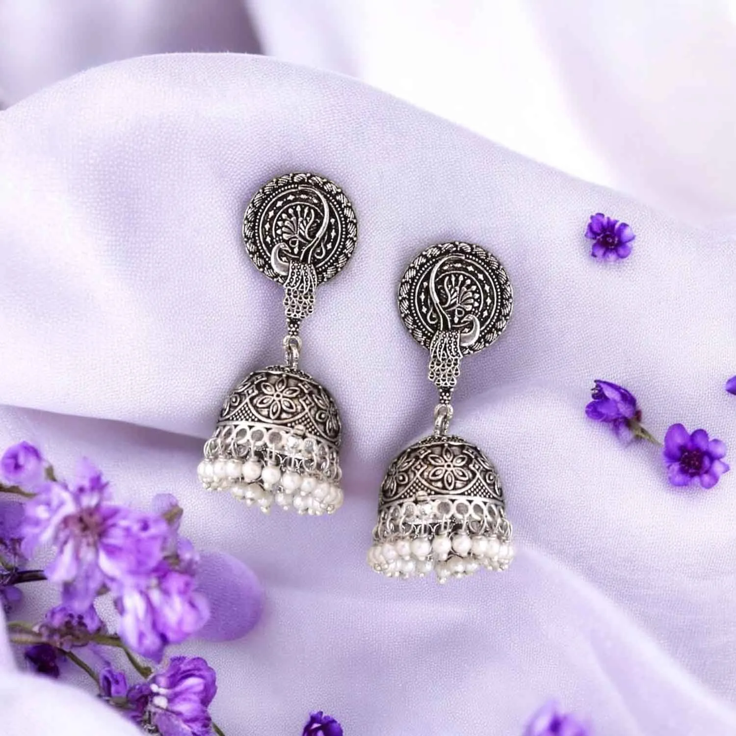 Antique Kumudh Oxidised Jhumkis