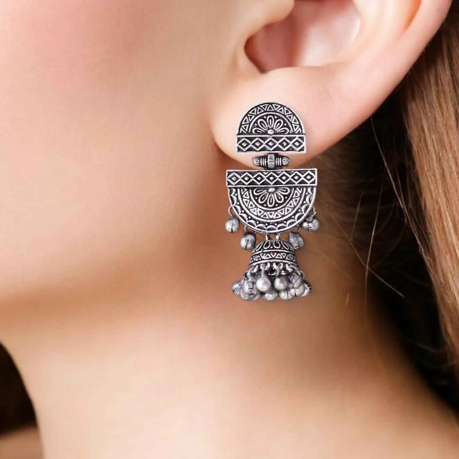 Antique Shashti Oxidised Jhumkis