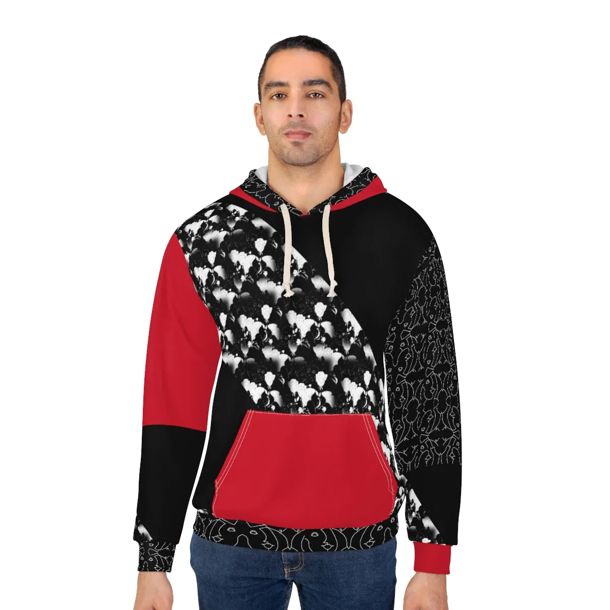 AOP Unisex Pullover Hoodie CHERRY & BLACK