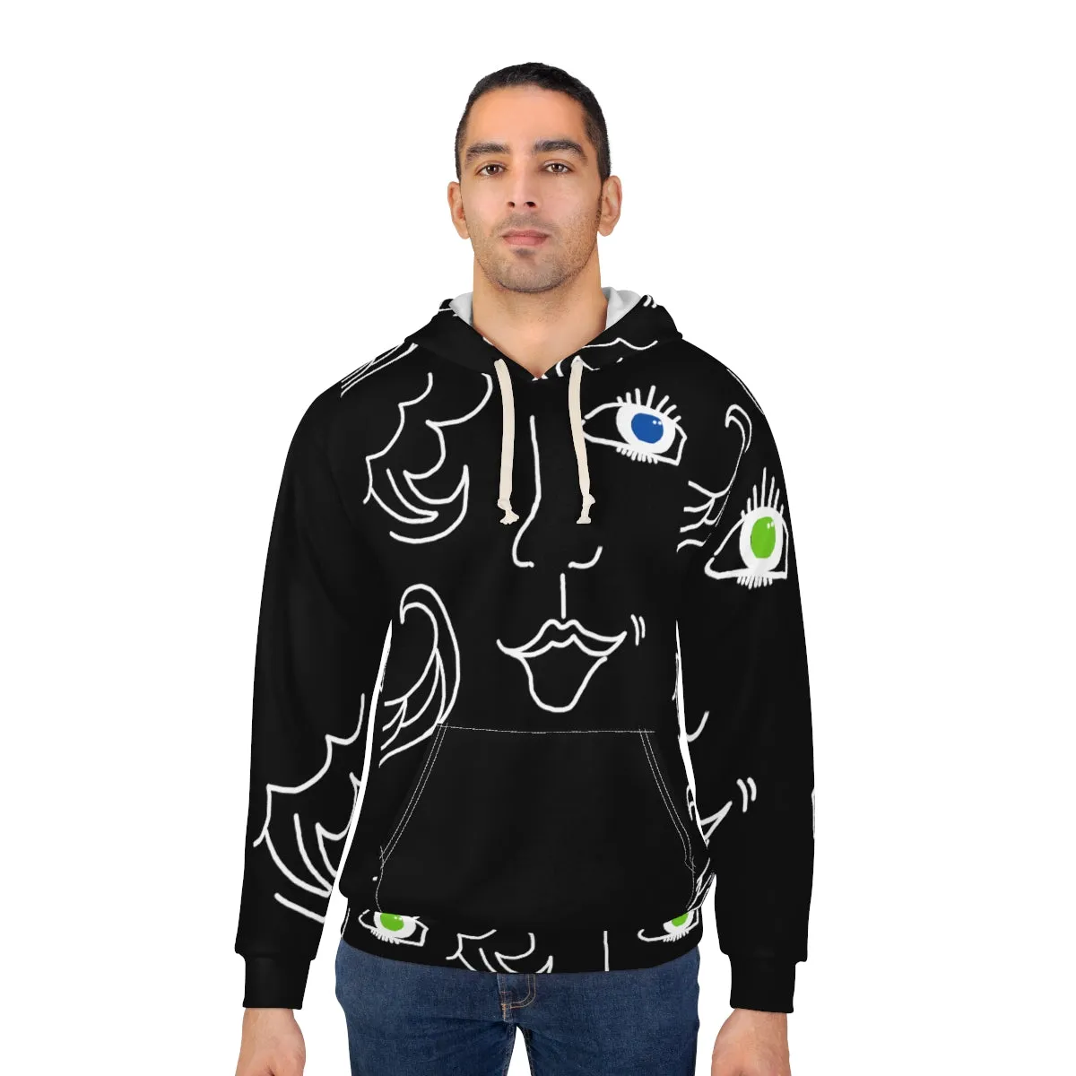 AOP Unisex Pullover Hoodie FACE DOODLES