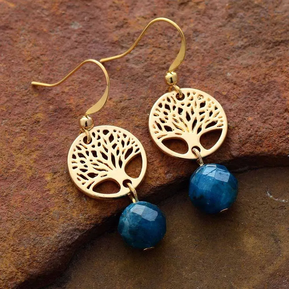 Apatite Gold Plated Tree Earrings