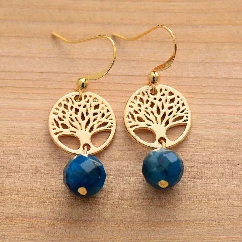 Apatite Gold Plated Tree Earrings