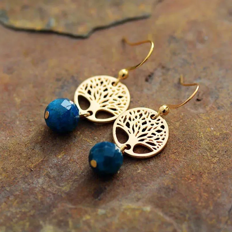 Apatite Gold Plated Tree Earrings