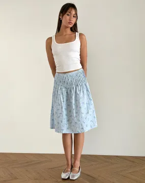 Asada Midi Skirt in Blue Flower Gingham