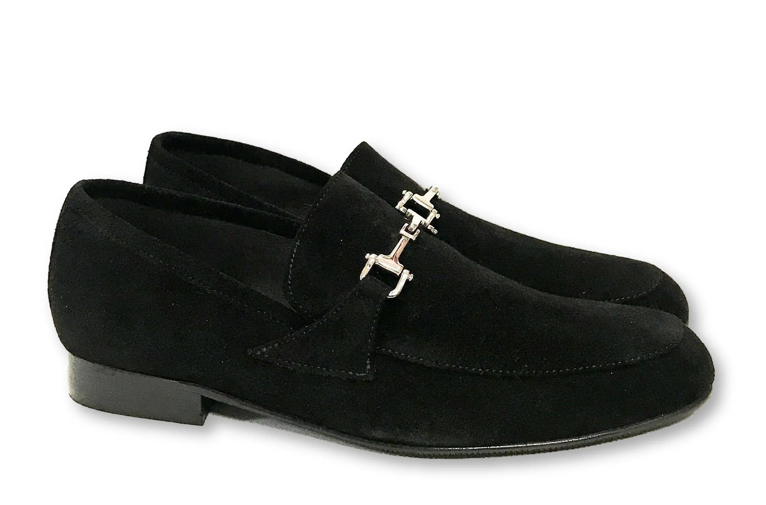 Atlanta Mocassin Black Suede Buckle Dress Shoe