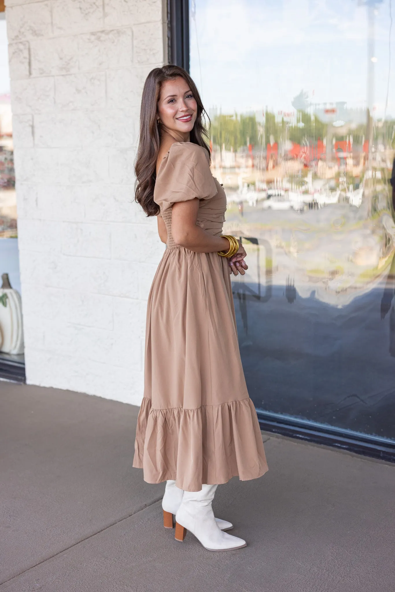 Autumn Story Mocha Midi Dress