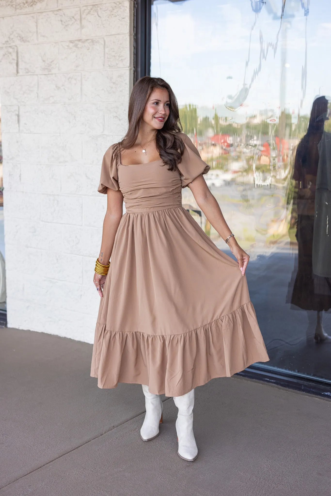 Autumn Story Mocha Midi Dress