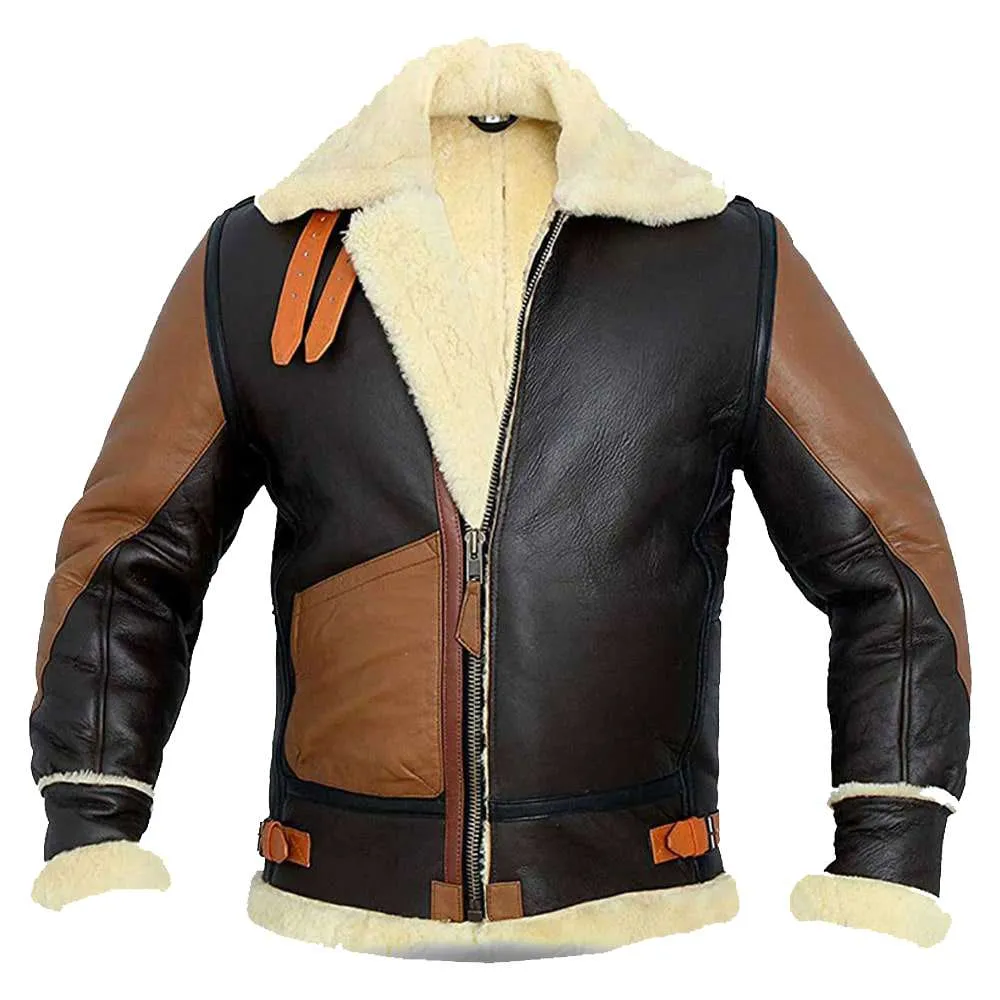 B3 Aviator pilot Shearling Bomber Leather Jacket