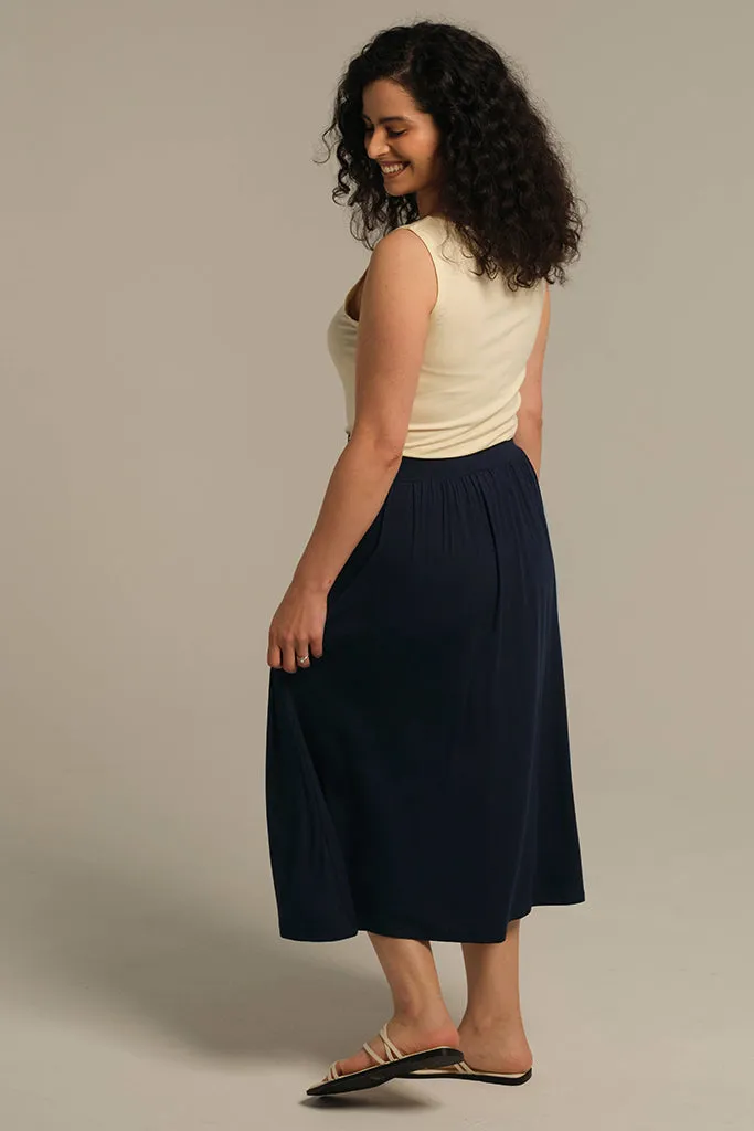 Bamboo Midi Skirt - Dark Navy