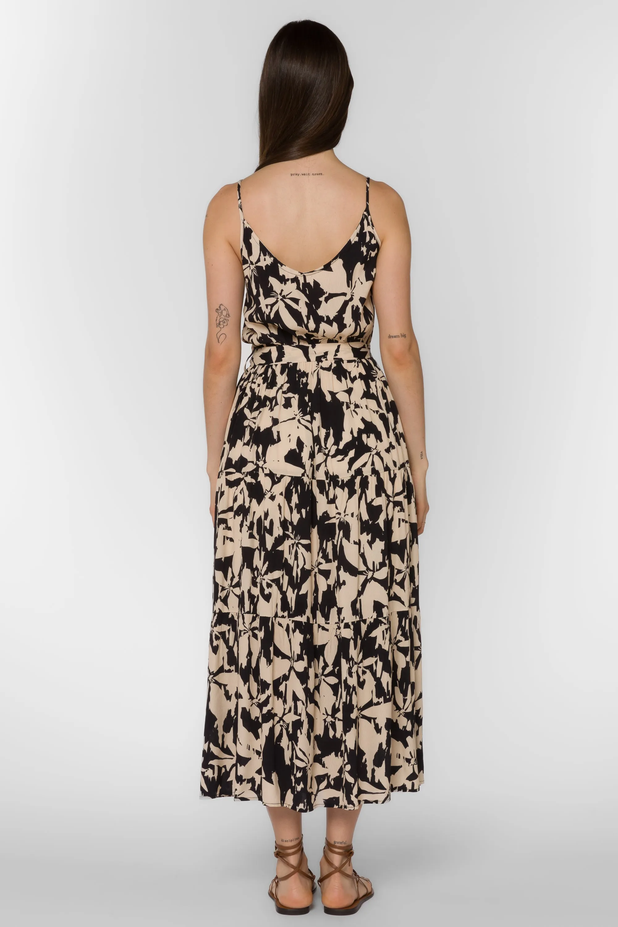 Barbados Black Cream Floral Dress