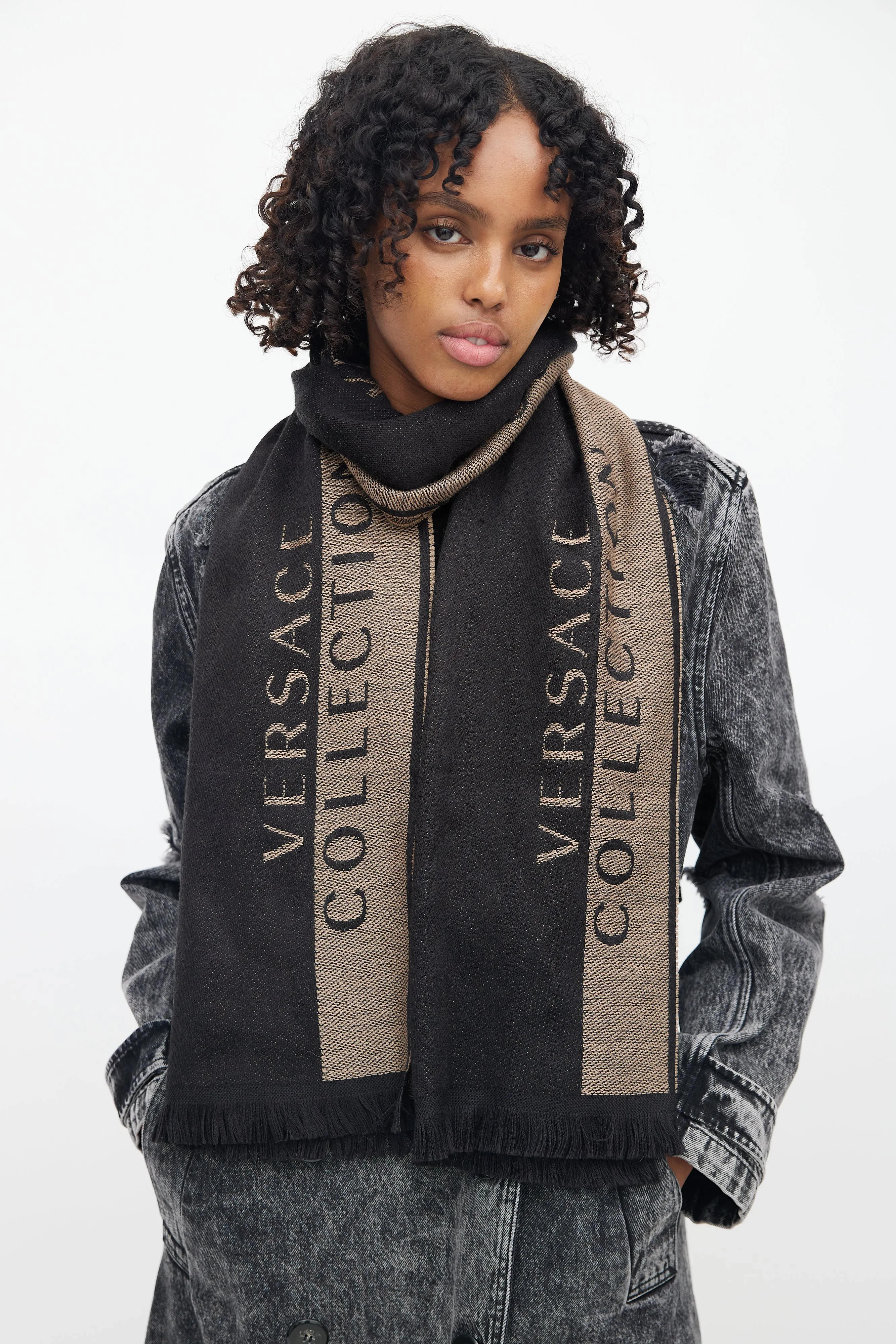 Black & Brown Logo Knit Scarf