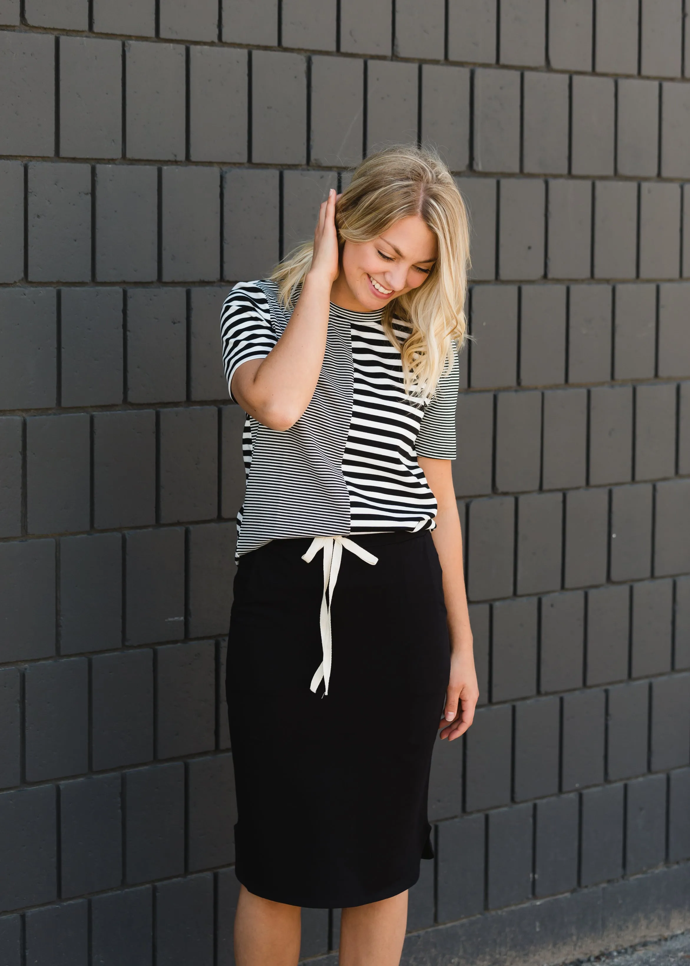 Black Drawstring Midi Skirt