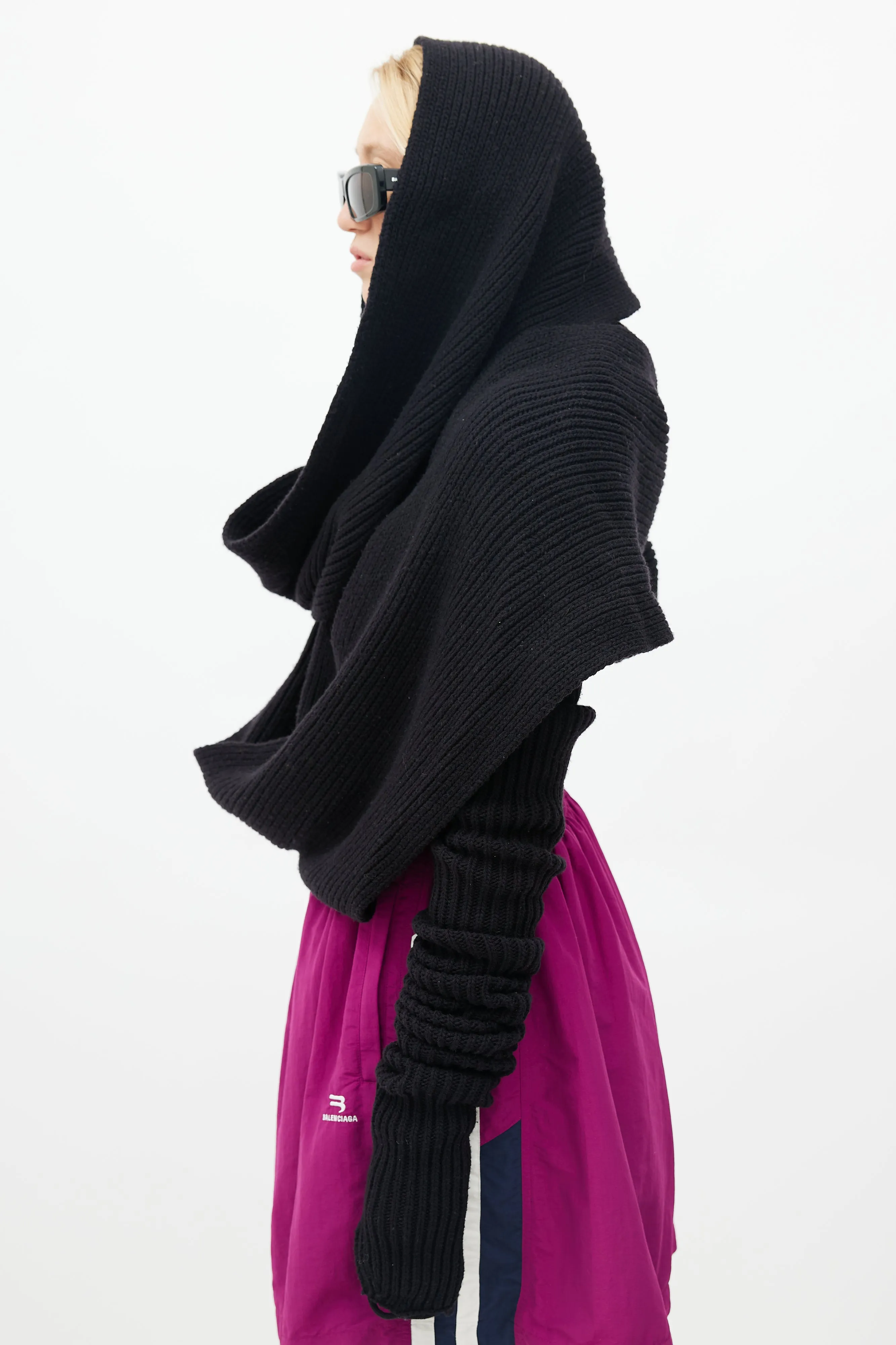 Black Ribbed Knit Shrug Scarf