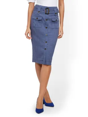 Blue Cargo-Pocket Pencil Skirt - 7th Avenue