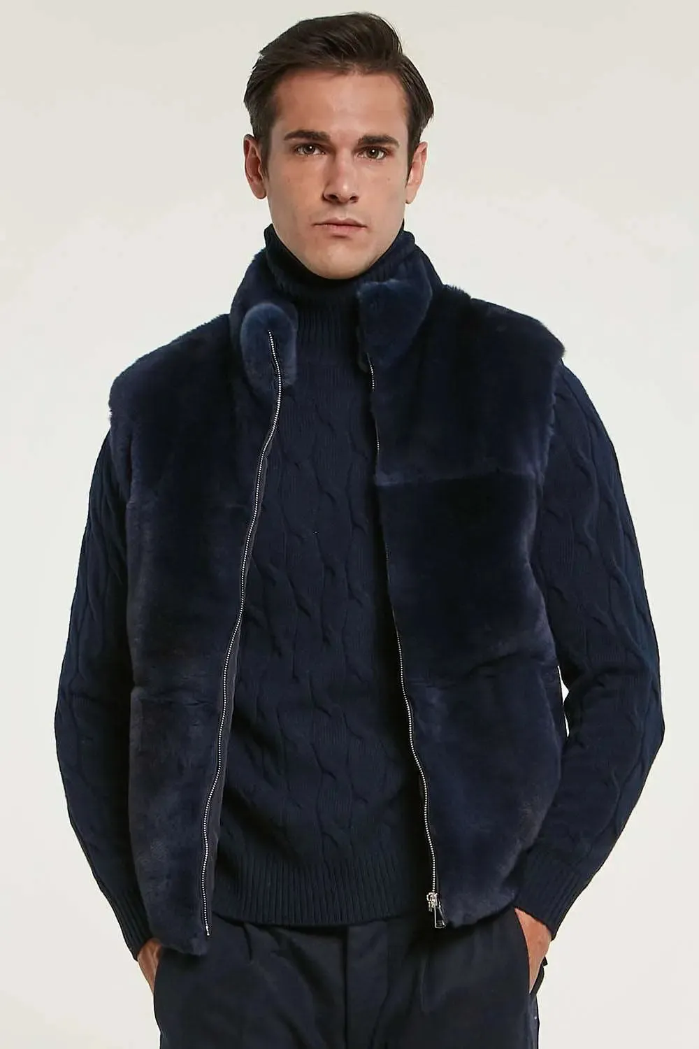 Blue fur vest men