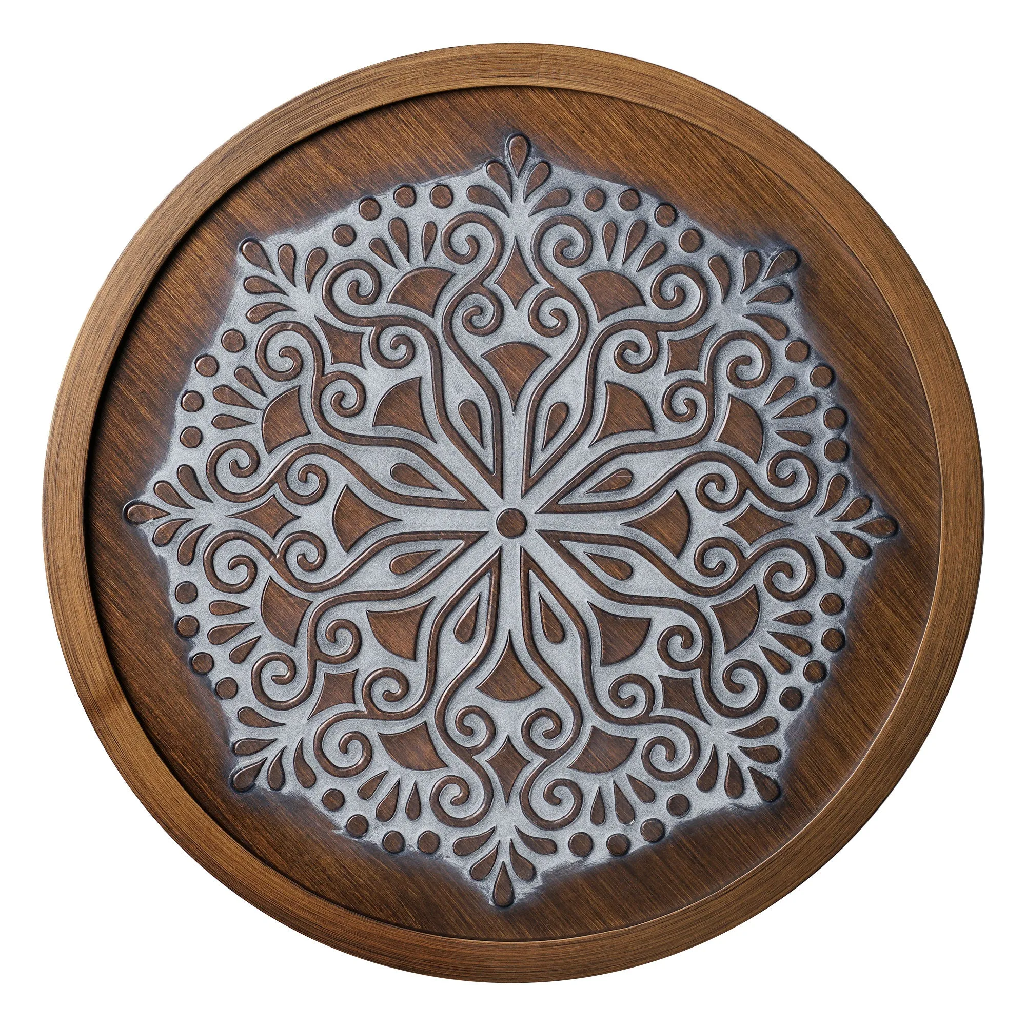 Boho Rustic Farmhouse Wood Framed Wall Medallion - Brown, White (17")