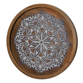 Boho Rustic Farmhouse Wood Framed Wall Medallion - Brown, White (17")