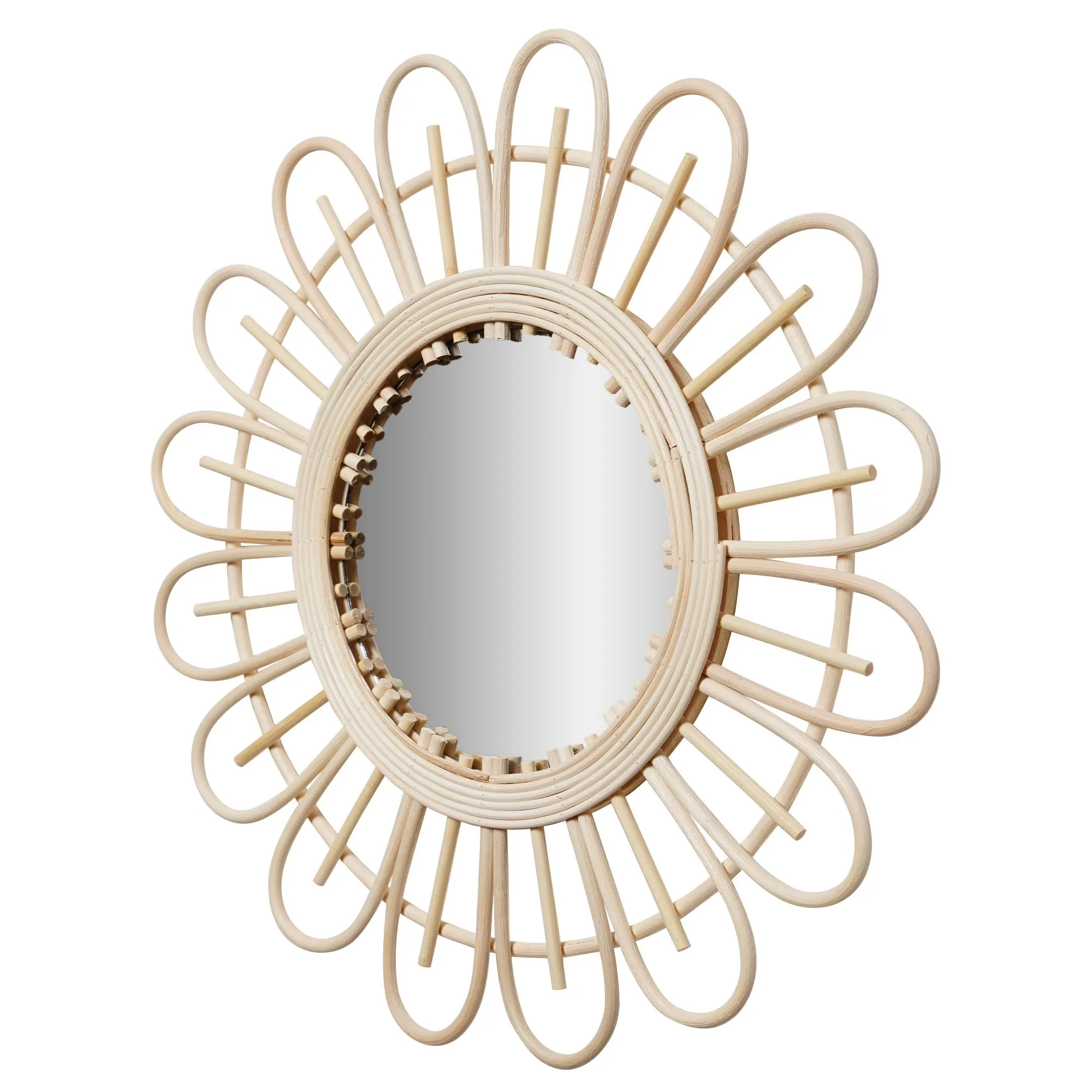 Boho Sunburst Rattan Decorative Wall Mirror, Natural - 19.5"