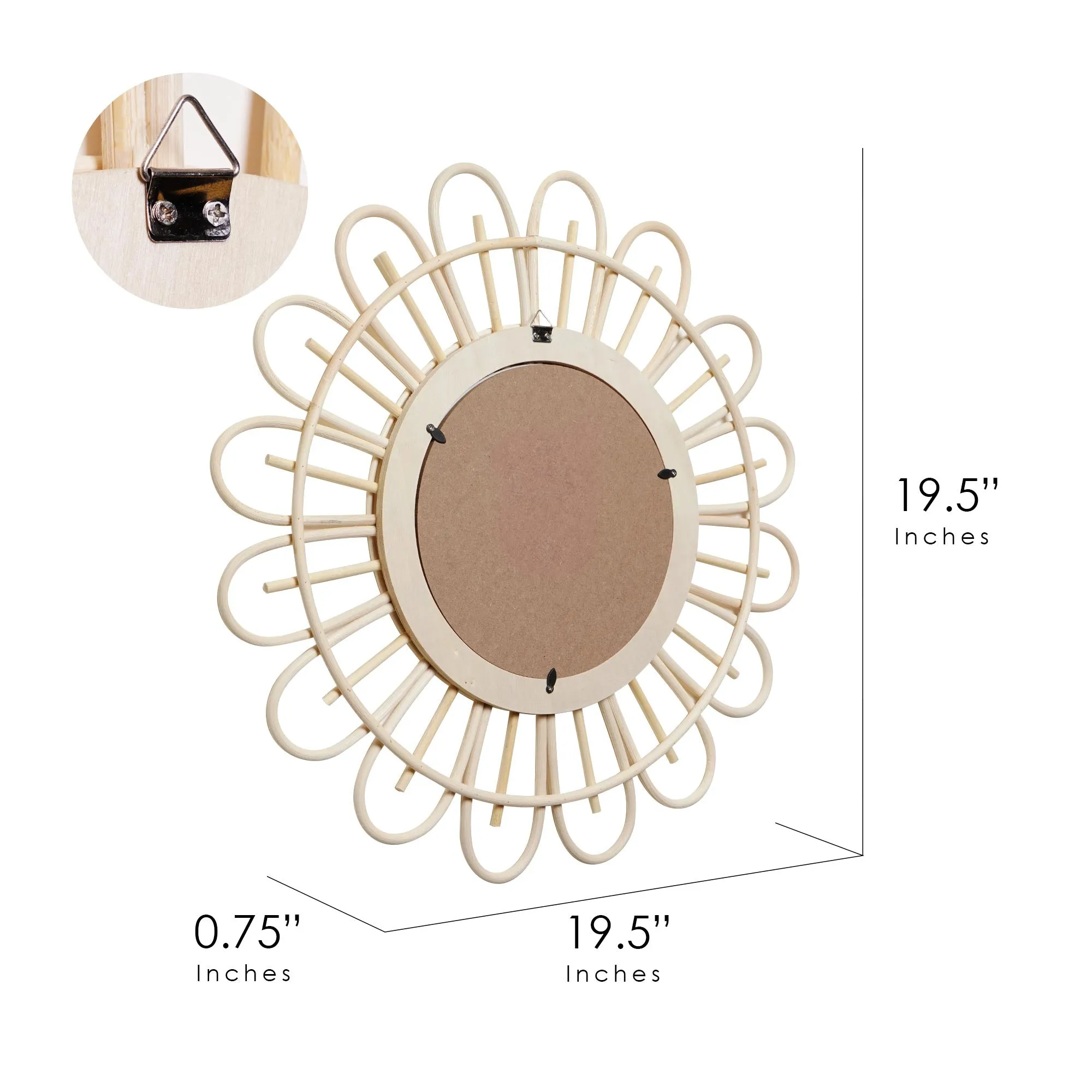 Boho Sunburst Rattan Decorative Wall Mirror, Natural - 19.5"