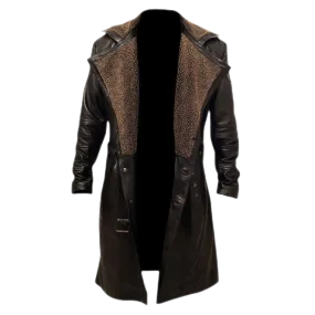 Brody Men's Leather Trench Coat With Faux Fur Lining Brown