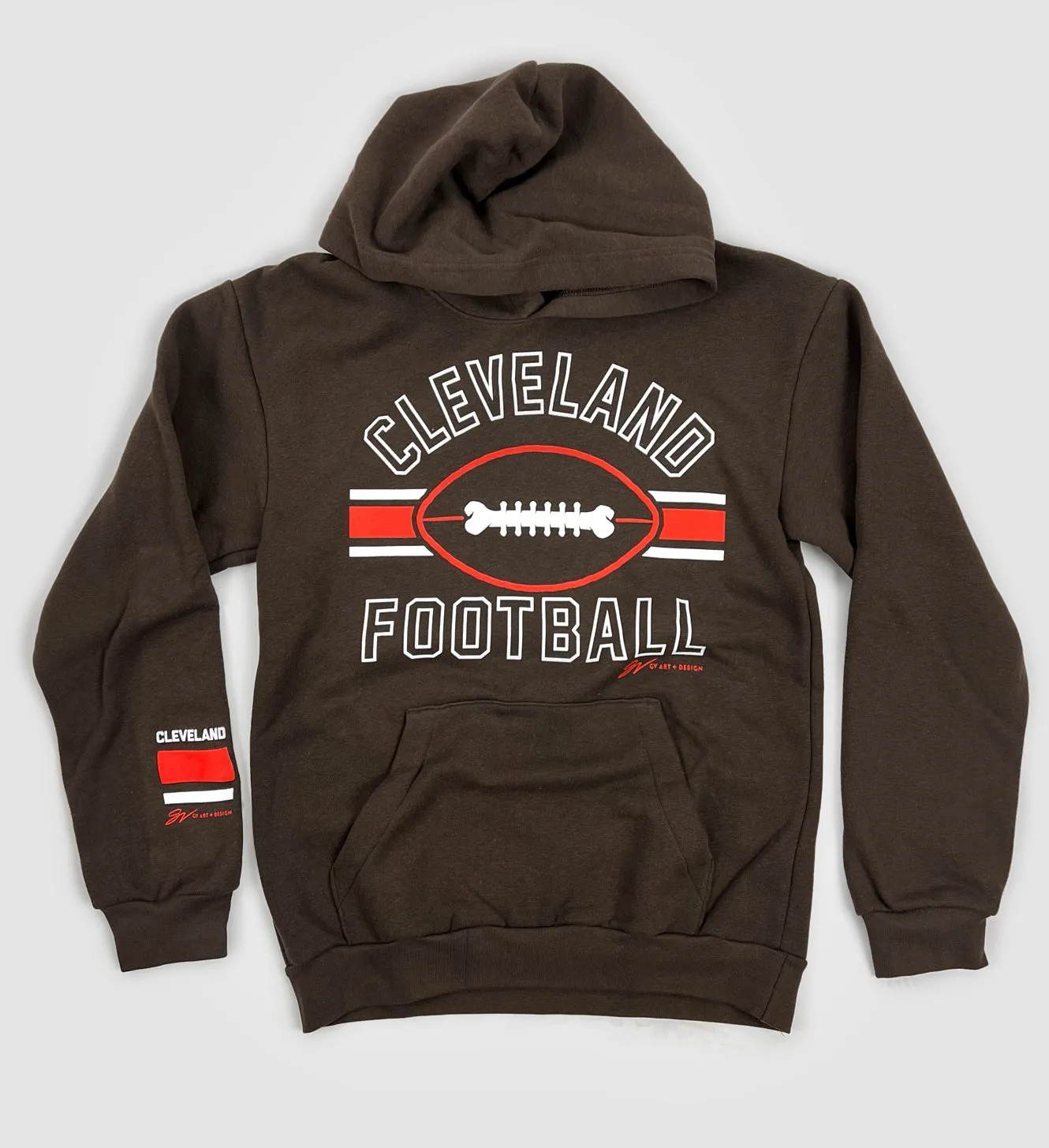 Brown Cleveland Football Stripes Hooded Sweatshirt