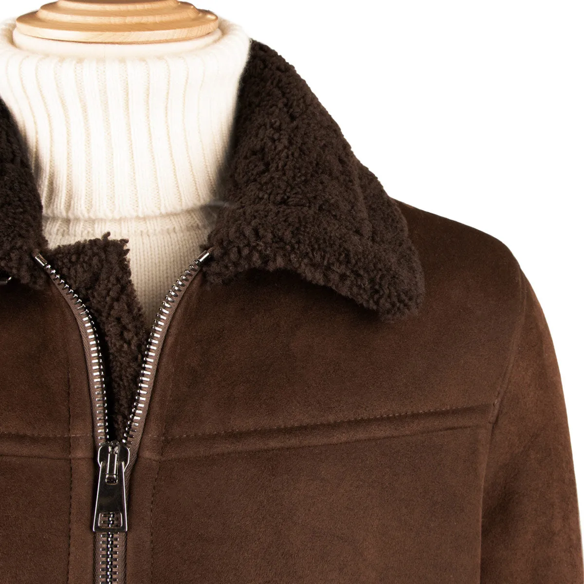 Brown Suede Shearling-lined Bomber Jacket