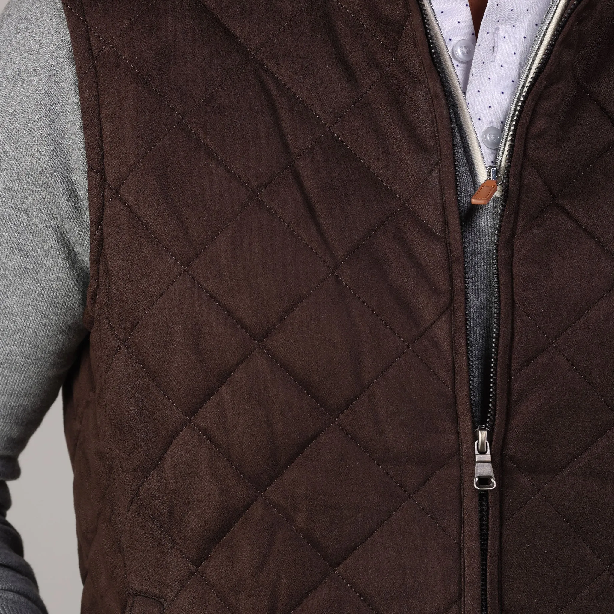 Brown Tech Suede Cambridge Quilted Vest