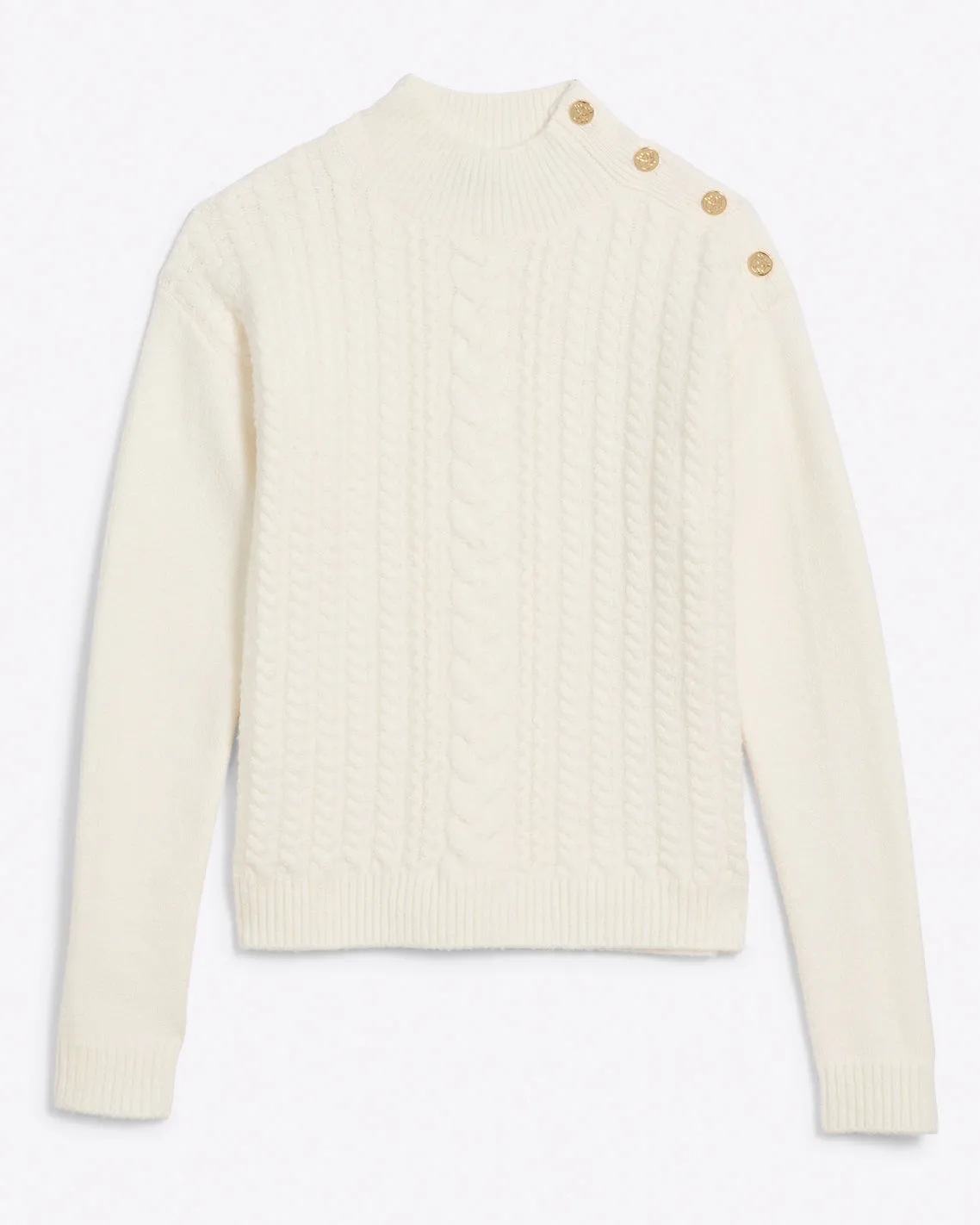 Cableknit Turtleneck Sweater in Magnolia White