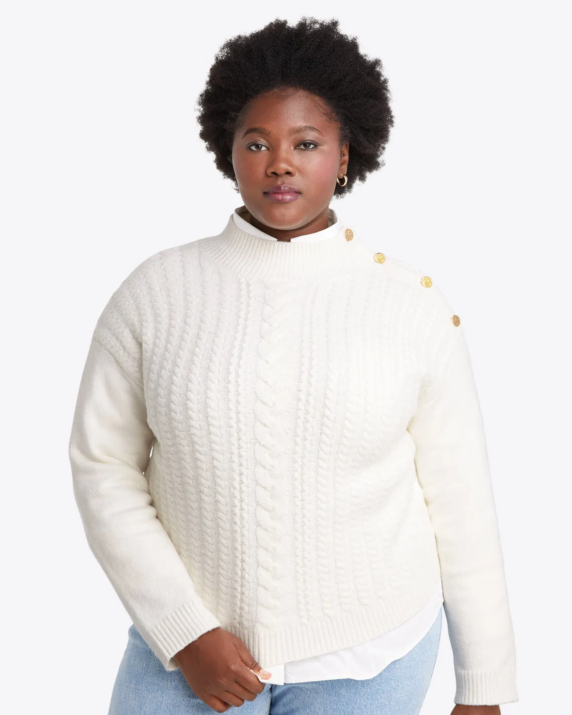 Cableknit Turtleneck Sweater in Magnolia White