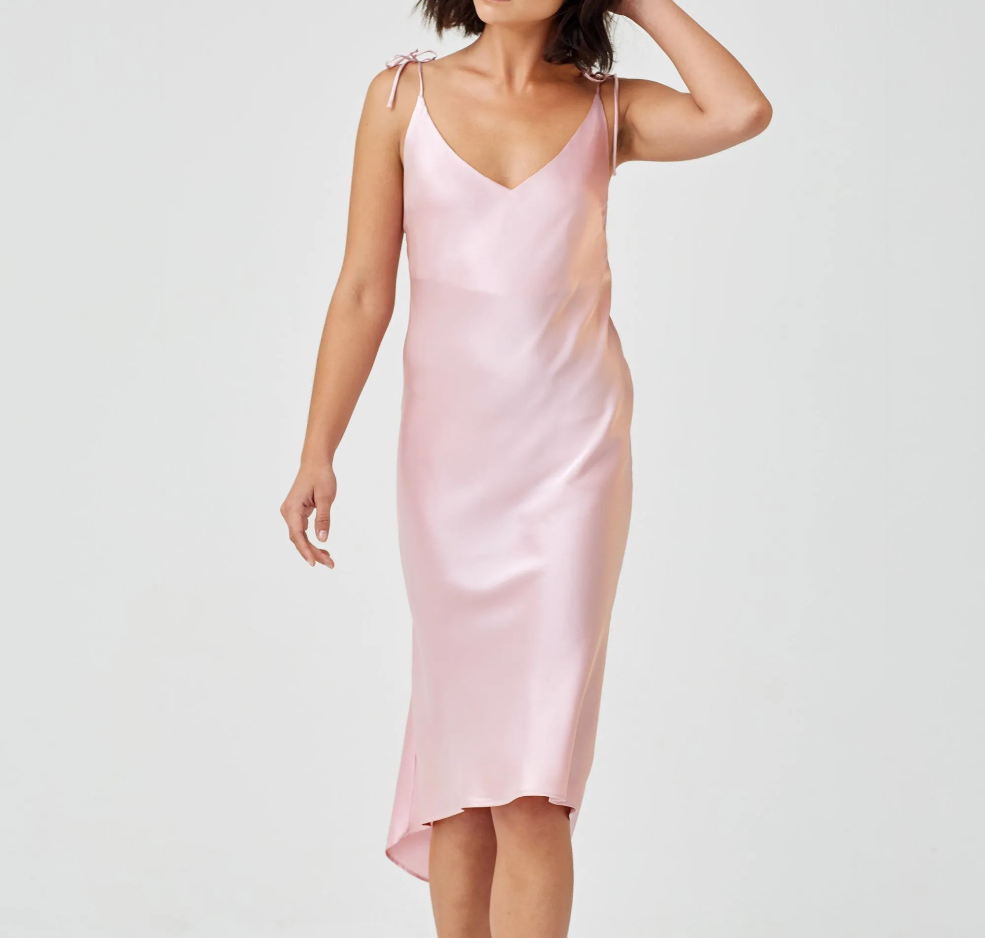 Calf-length silk slip dress [Pantry Pink]