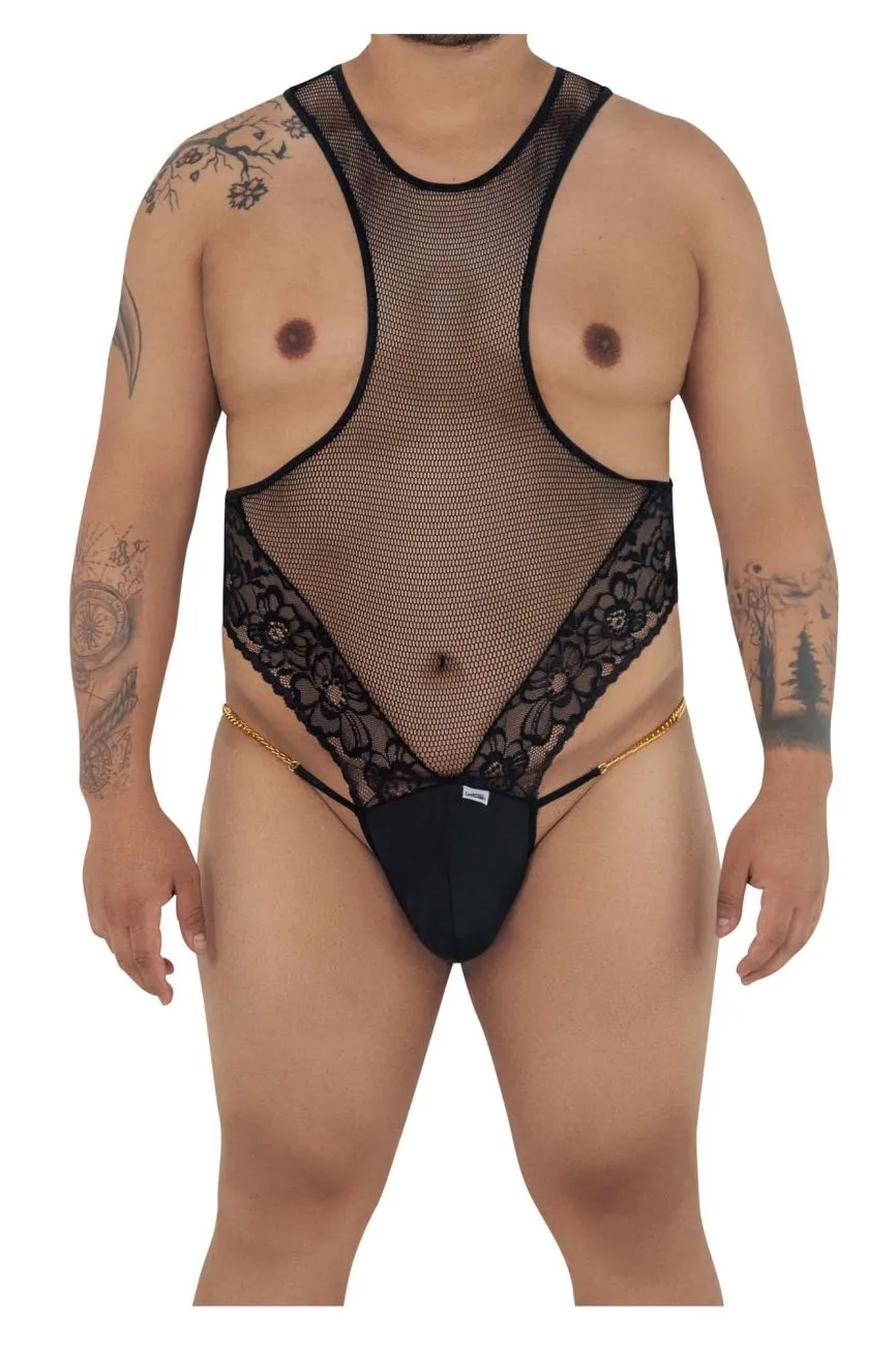 CandyMan 99584X Mesh-Lace Bodysuit Color Black