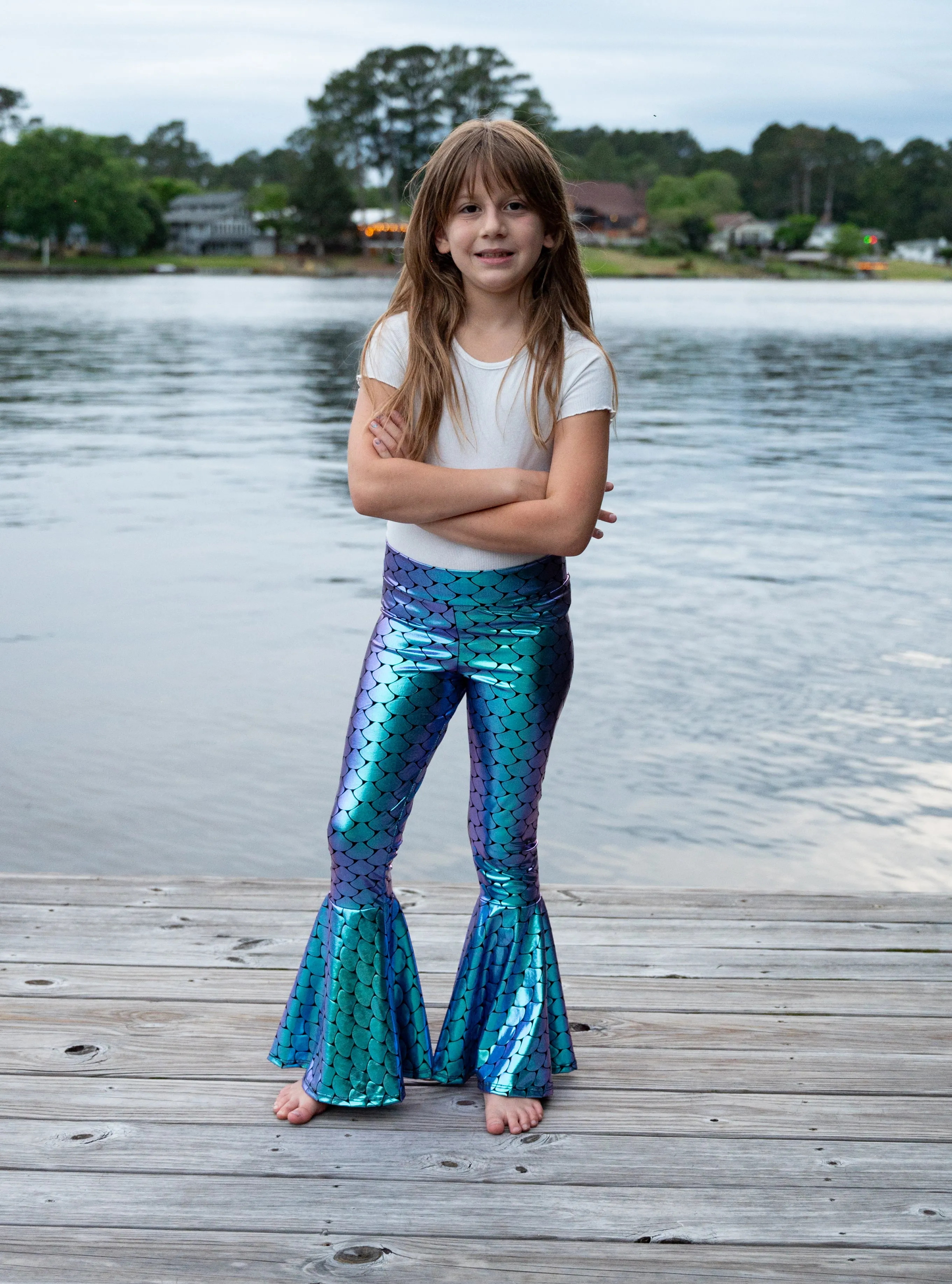 Children's Holographic Mermaid Scales Bell Bottoms